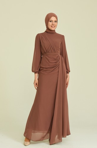 Brown Hijab Evening Dress 5711-07