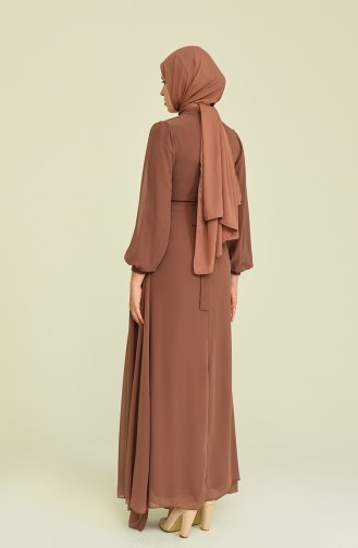 Brown Hijab Evening Dress 5711-07