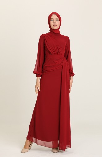 Claret Red Hijab Evening Dress 5711-09