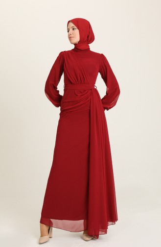 Claret Red Hijab Evening Dress 5711-09