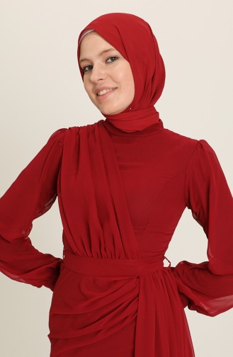 Claret Red Hijab Evening Dress 5711-09