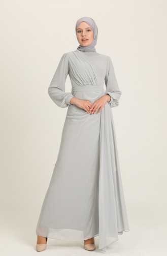 Gray Hijab Evening Dress 5711-10