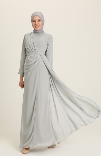 Gray Hijab Evening Dress 5711-10