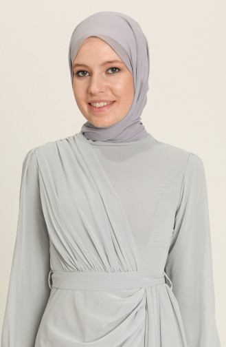 Gray Hijab Evening Dress 5711-10