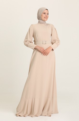 Beige Hijab Evening Dress 61732-01