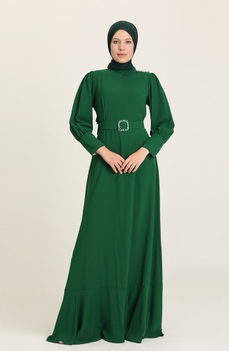 فساتين سهرة بتصميم اسلامي أخضر زمردي 61732-02