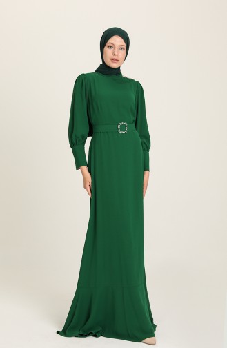 Emerald Green Hijab Evening Dress 61732-02
