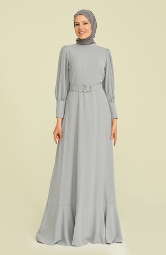 Gray Hijab Evening Dress 61732-04