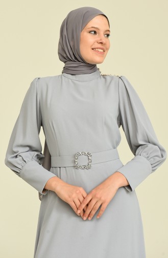 Gray Hijab Evening Dress 61732-04