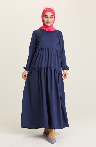 Navy Blue Hijab Dress 1764-02