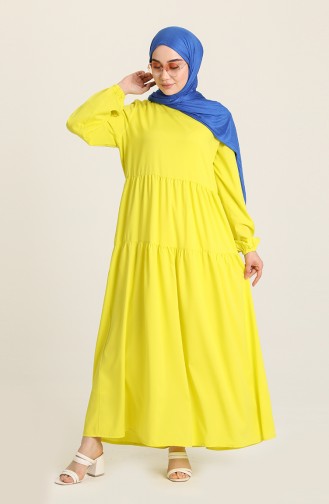 Büzgülü Elbise 1764-04 Neon Sarı