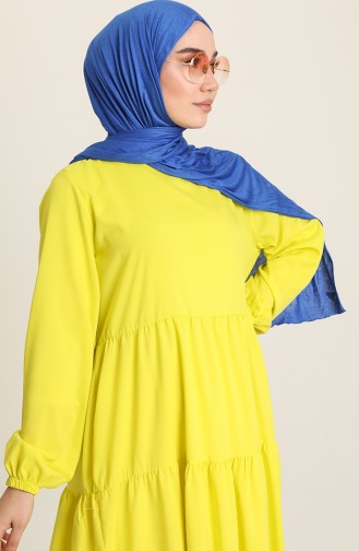 Büzgülü Elbise 1764-04 Neon Sarı