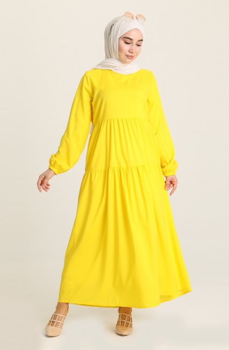 Büzgülü Elbise 1764-10 Sarı