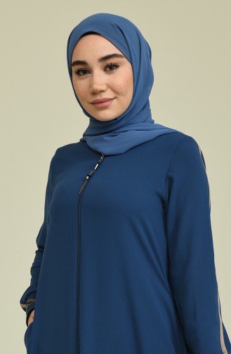 Ribanalı Fermuarlı Ferace 3002-01 İndigo