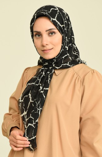Elmina Desenli Pamuk Esarp 0752-01 Siyah Beyaz