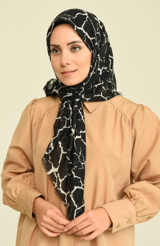 Elmina Desenli Pamuk Esarp 0752-01 Siyah Beyaz