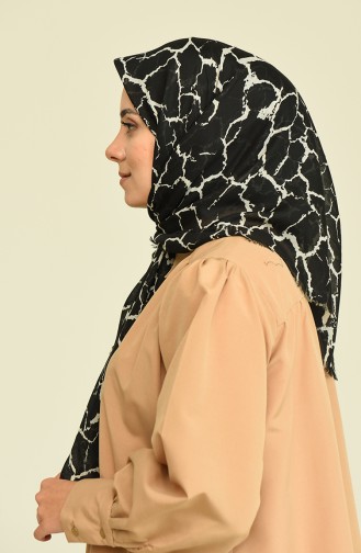 Elmina Desenli Pamuk Esarp 0752-01 Siyah Beyaz