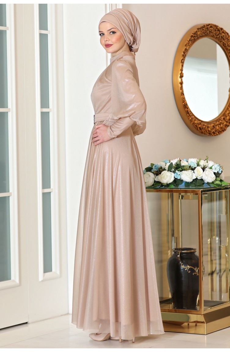 Gold Hijab Evening Dress 1026-01 | Sefamerve