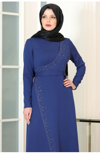 Indigo Hijab Evening Dress 1028-02