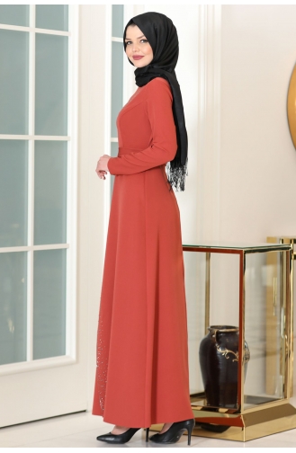 Brick Red Hijab Evening Dress 1028-03