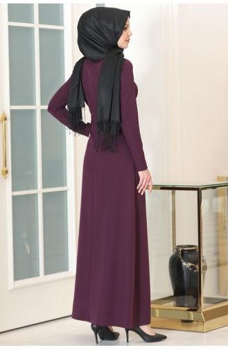 Plum Hijab Evening Dress 1028-04
