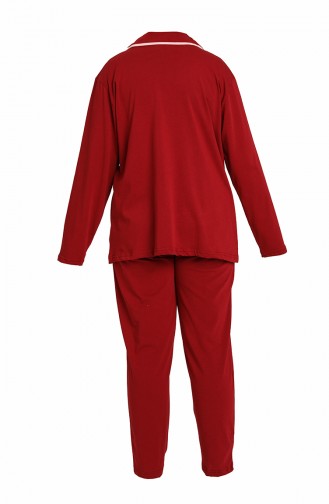 Akbeniz Kadın Pamuklu Cepli Uzun Kol Büyük Beden Pijama Takım 202051 Bordo