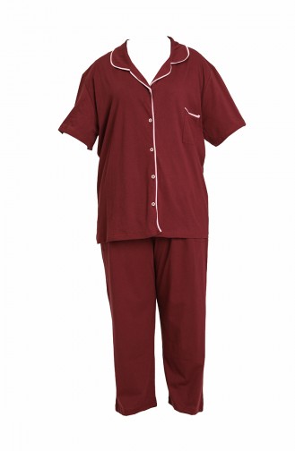 Akbeniz Kadın Pamuklu Cepli Kısa Kol Büyük Beden Pijama Takım 202063 Bordo