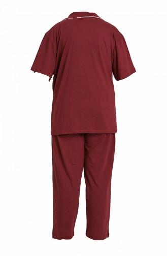 Akbeniz Kadın Pamuklu Cepli Kısa Kol Büyük Beden Pijama Takım 202063 Bordo