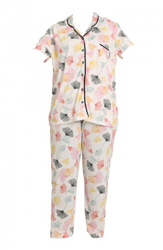 Akbeniz Kadın Pamuklu Cepli Kısa Kol Büyük Beden Pijama Takım 202125 Ekru