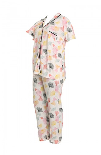 Akbeniz Kadın Pamuklu Cepli Kısa Kol Büyük Beden Pijama Takım 202125 Ekru