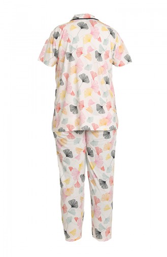Akbeniz Kadın Pamuklu Cepli Kısa Kol Büyük Beden Pijama Takım 202125 Ekru