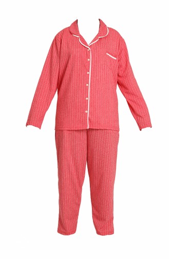 Akbeniz Kadın Pamuklu Cepli Uzun Kol Büyük Beden Pijama Takım 202121 Kırmızı