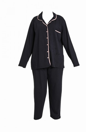Akbeniz Kadın Pamuklu Cepli Uzun Kol Büyük Beden Pijama Takım 202052 Lacivert