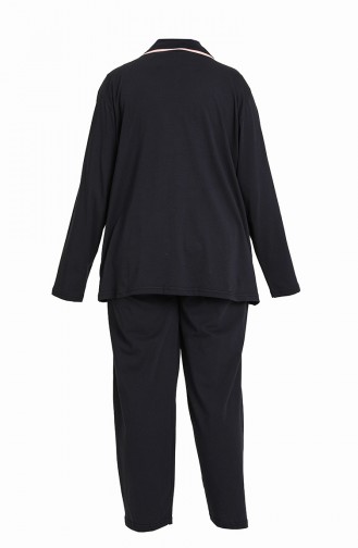 Akbeniz Kadın Pamuklu Cepli Uzun Kol Büyük Beden Pijama Takım 202052 Lacivert