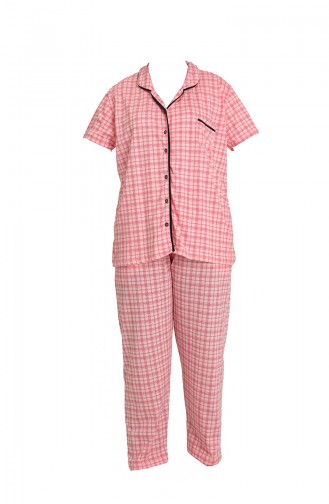 Akbeniz Kadın Pamuklu Cepli Kısa Kol Büyük Beden Pijama Takım 202126 Pembe