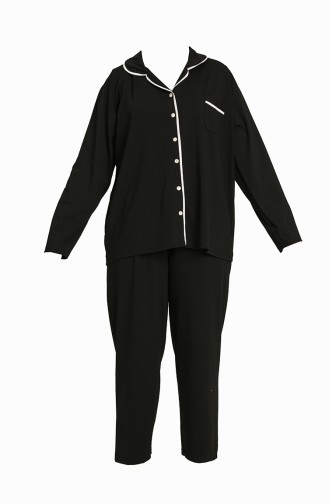 Akbeniz Kadın Pamuklu Cepli Uzun Kol Büyük Beden Pijama Takım 202057 Siyah