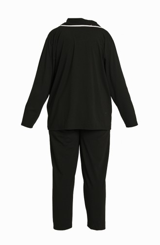 Akbeniz Kadın Pamuklu Cepli Uzun Kol Büyük Beden Pijama Takım 202057 Siyah
