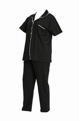 Akbeniz Kadın Pamuklu Cepli Kısa Kol Büyük Beden Pijama Takım 202062 Siyah