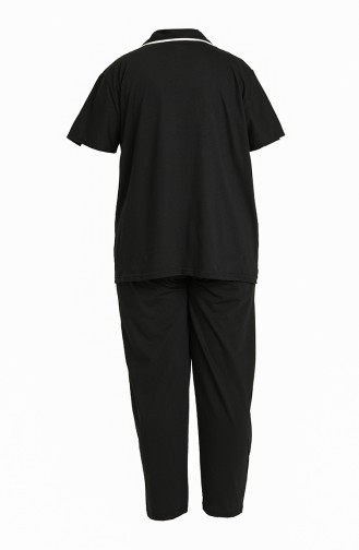 Akbeniz Kadın Pamuklu Cepli Kısa Kol Büyük Beden Pijama Takım 202062 Siyah