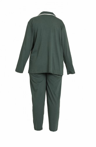 Akbeniz Kadın Pamuklu Cepli Uzun Kol Büyük Beden Pijama Takım 202129 Yeşil