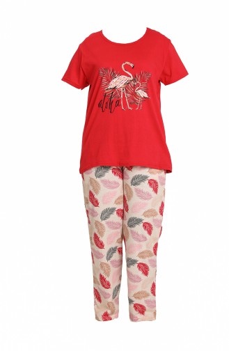 Akbeniz Kadın 100 Pamuk Kısa Kol Büyük Beden Pijama Takım 202153 Kırmızı