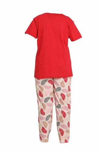 Akbeniz Kadın 100 Pamuk Kısa Kol Büyük Beden Pijama Takım 202153 Kırmızı