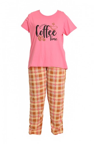 Akbeniz Kadın 100 Pamuk Kısa Kol Büyük Beden Pijama Takım 202156 Pembe
