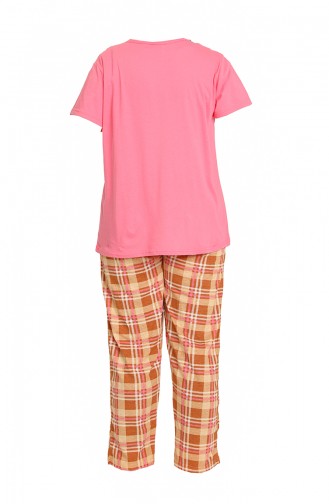 Akbeniz Kadın 100 Pamuk Kısa Kol Büyük Beden Pijama Takım 202156 Pembe