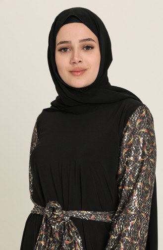 Schwarz Hijab Kleider 80131A-01