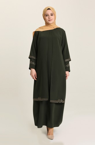 Khaki Hijab Evening Dress 4000-01