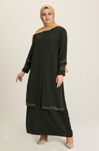 Khaki Hijab Evening Dress 4000-01