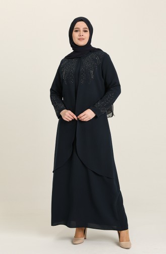 Dunkelblau Hijab-Abendkleider 4002-02