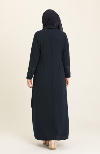 Navy Blue Hijab Evening Dress 4002-02