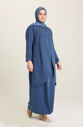 Indigo Hijab Evening Dress 4002-03